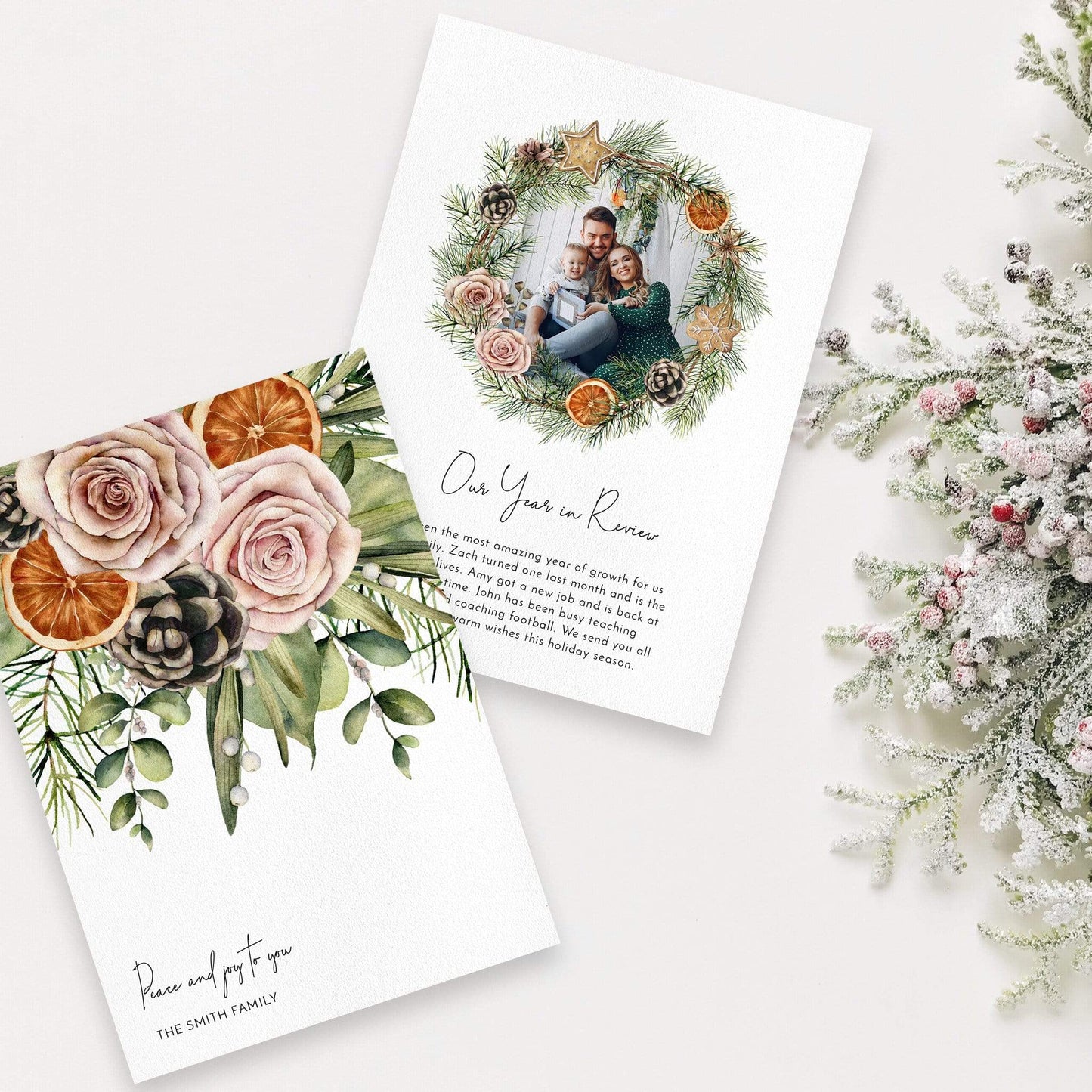 Loblolly Creative Digital Template Watercolor Holiday Floral Card, Set of 4