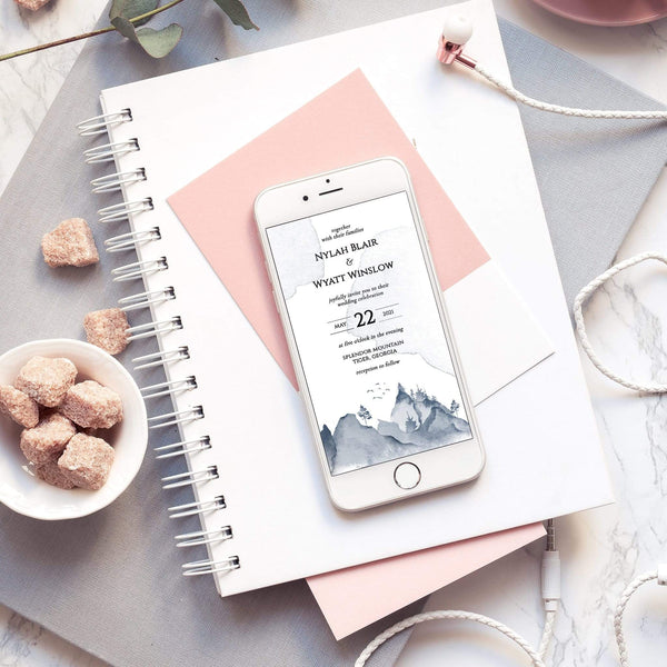 Loblolly Creative Digital Template Watercolor Mountains Wedding Invitation