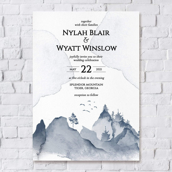 Loblolly Creative Digital Template Watercolor Mountains Wedding Invitation