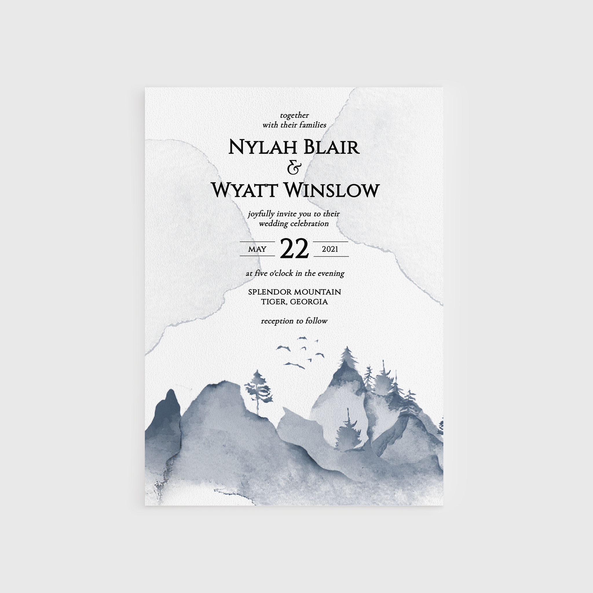 Loblolly Creative Digital Template Watercolor Mountains Wedding Invitation