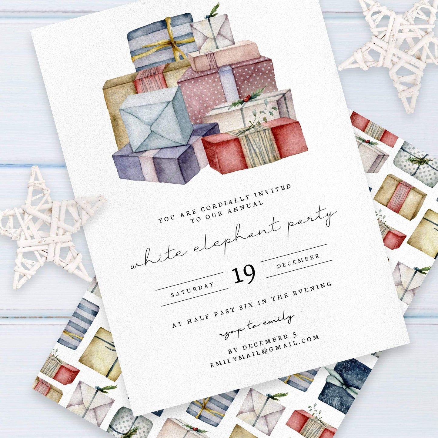Loblolly Creative Digital Template White Elephant Christmas Party Invitation