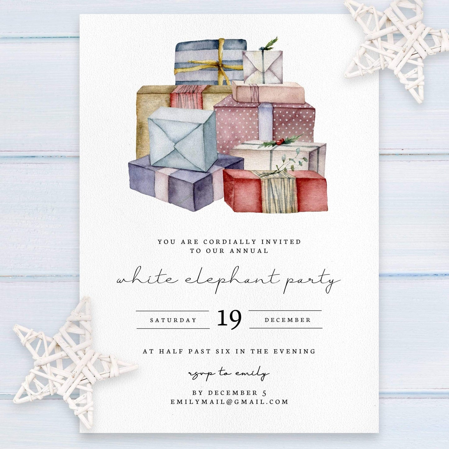 Loblolly Creative Digital Template White Elephant Christmas Party Invitation