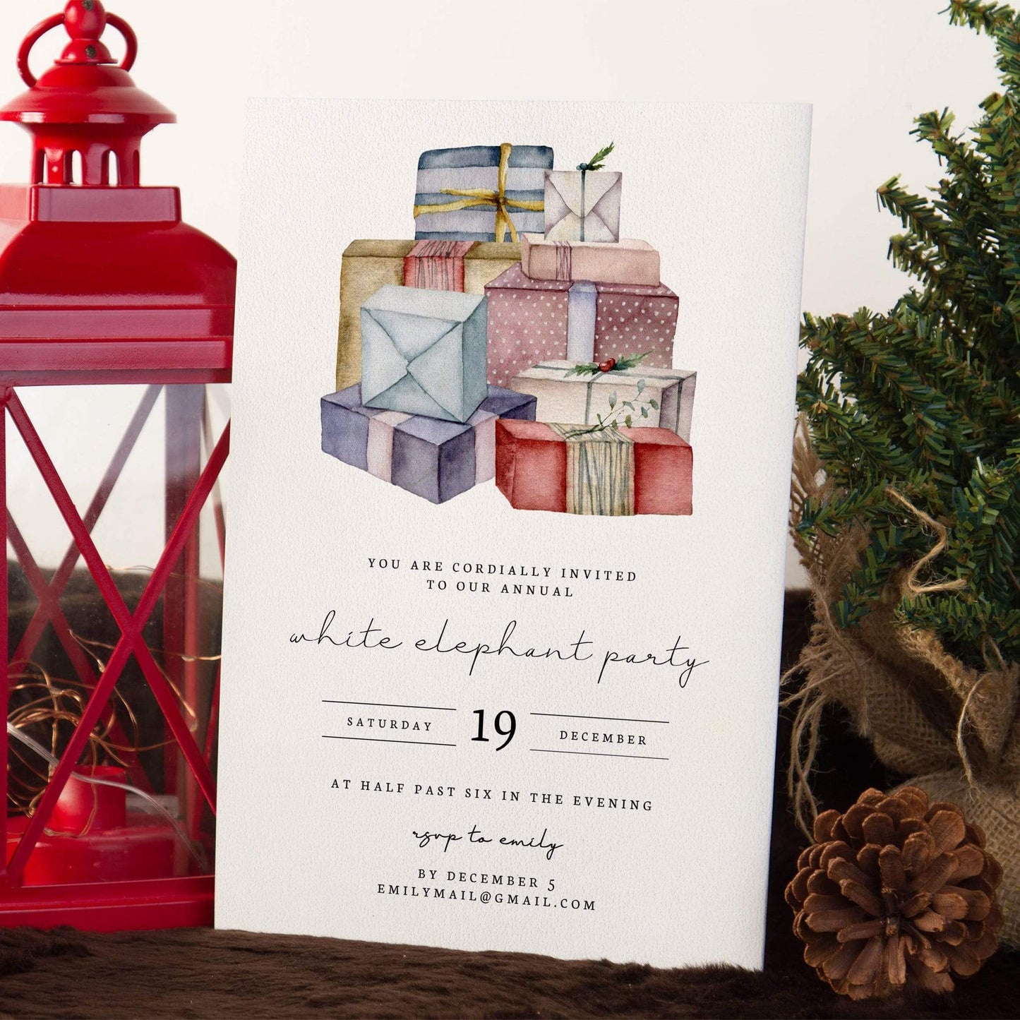 Loblolly Creative Digital Template White Elephant Christmas Party Invitation