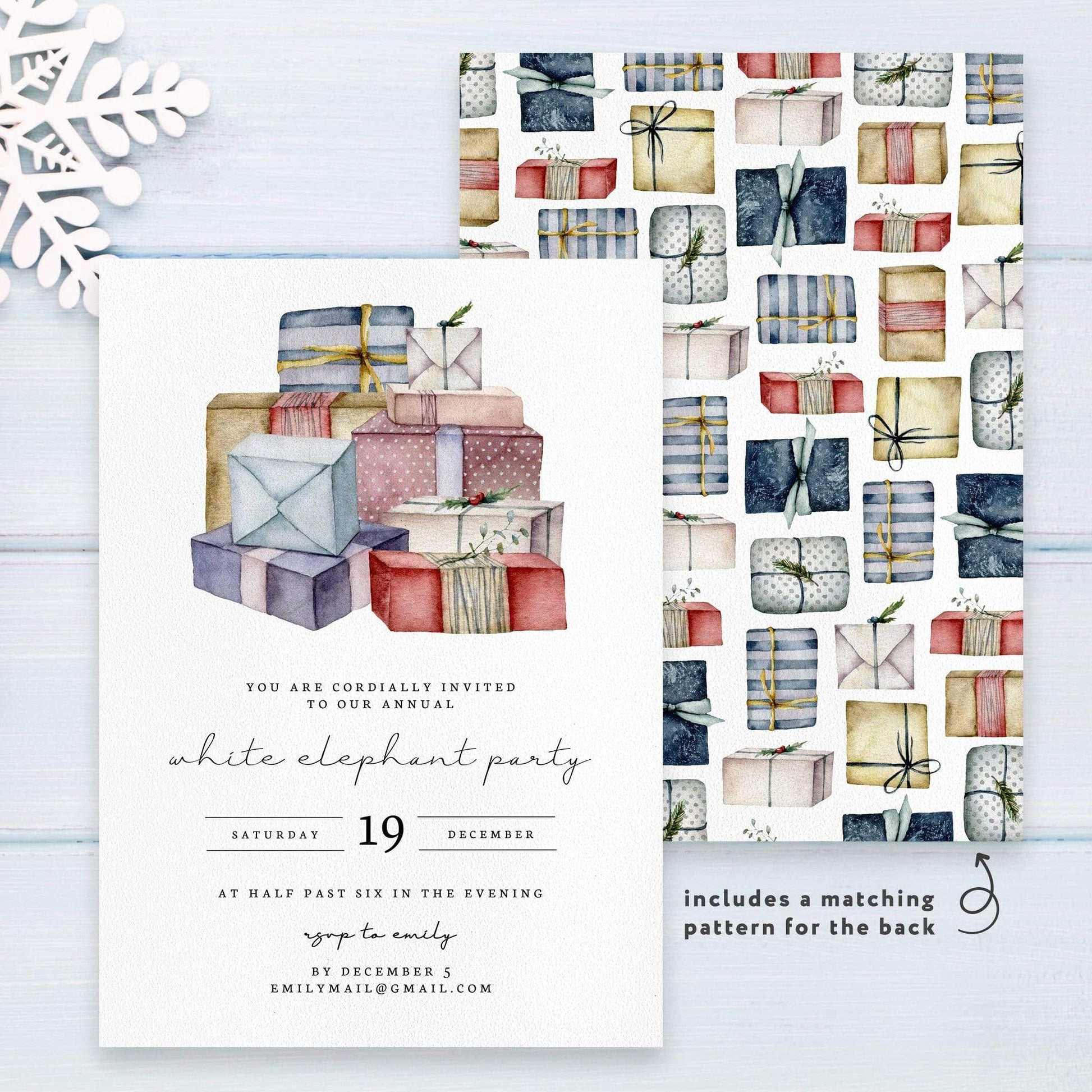 Loblolly Creative Digital Template White Elephant Christmas Party Invitation