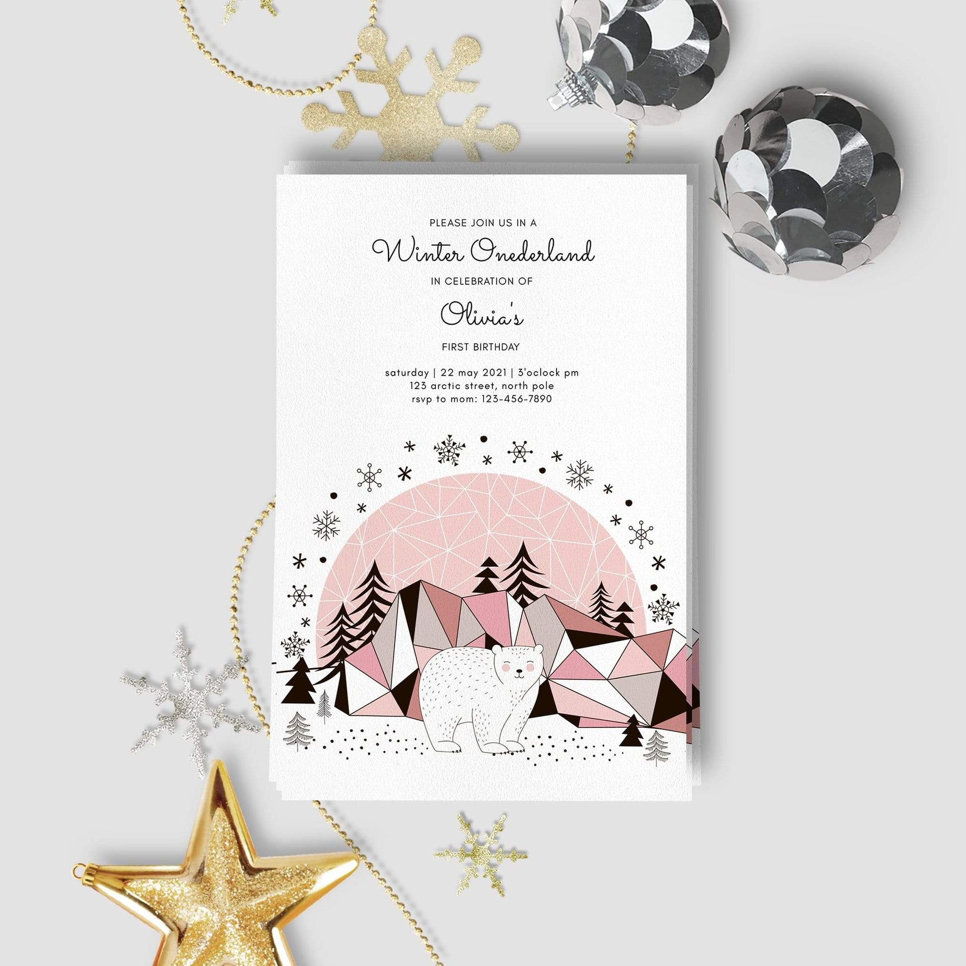 Winter Birthday Template Editable Winter Onederland Invitation, First