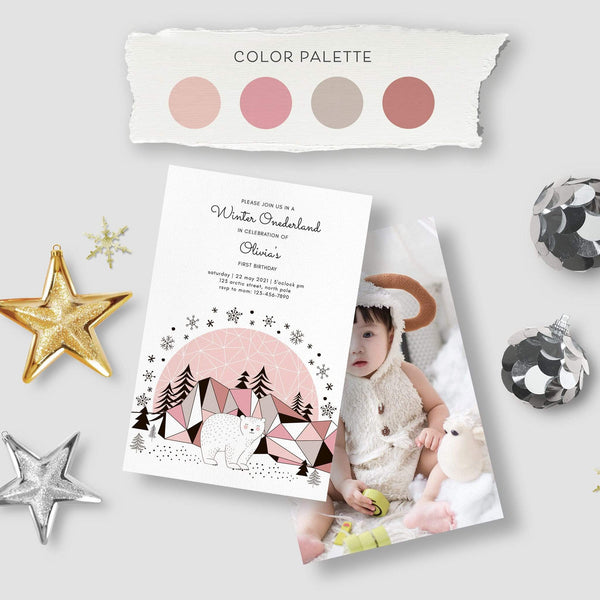 Loblolly Creative Digital Template Winter Onederland Birthday Invitation